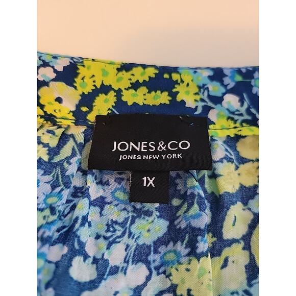 Jones NY Blue Ditsy Floral Flouncy Cottagecore SS V Neck Blouse Women's Plus 1X - Picture 11 of 12
